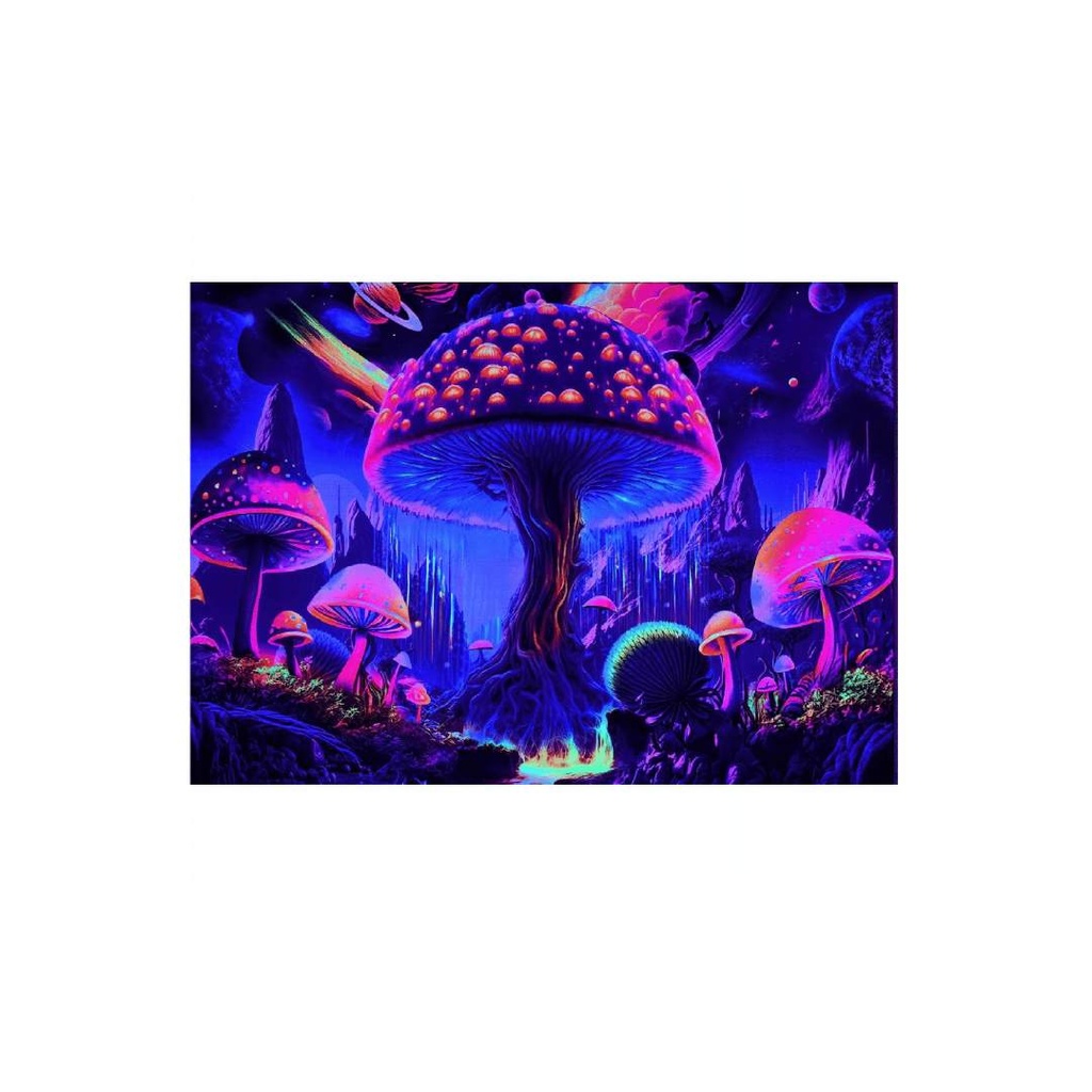 UV Reactive Blacklight Tapestry with Mushroom and Tree of Life Design ...